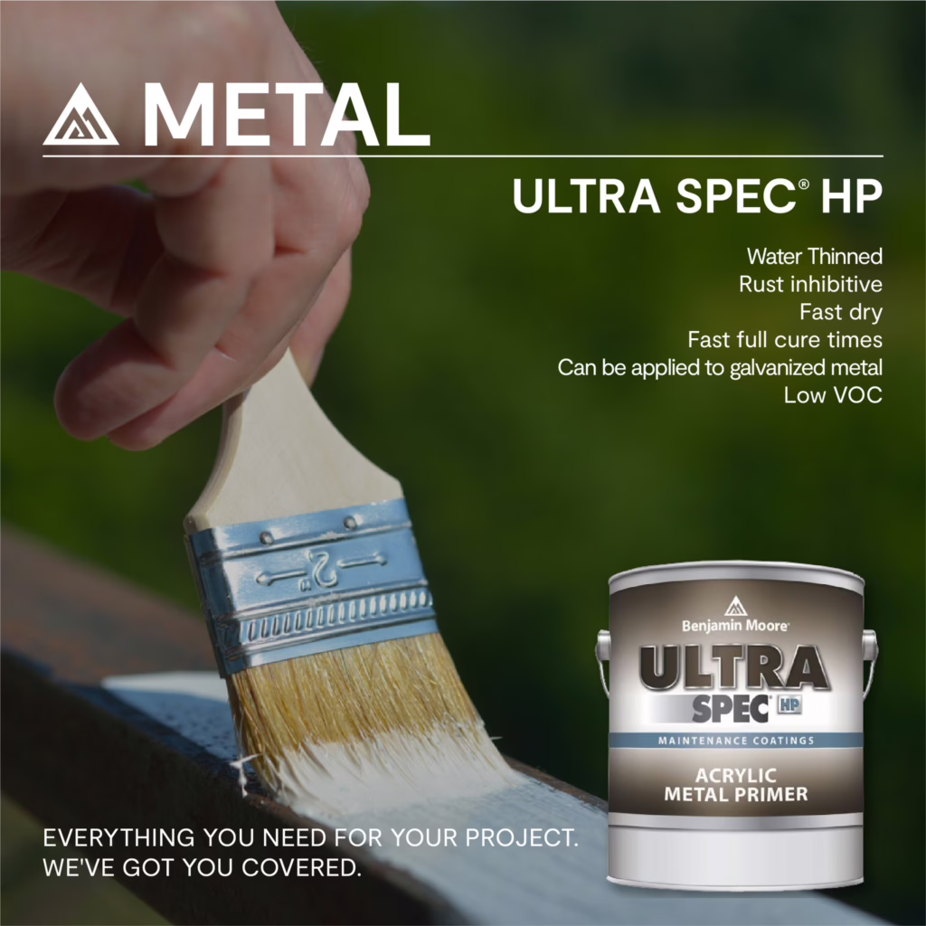 สีรองพื้นเหล็ก สูตรน้ำ Benjamin Moore รุ่น Ultra Spec HP Metal Primer สีรองพื้นกันสนิม ไม่มีกลิ่นฉุน Low VOC